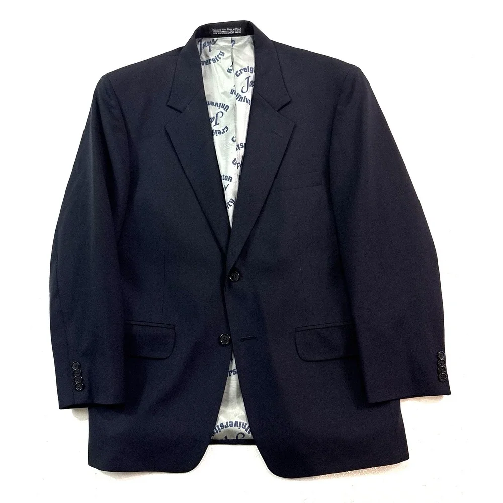 vtg Creighton Blue Jays‎ 38S navy blue blazer jacket sport suit coat wool usa